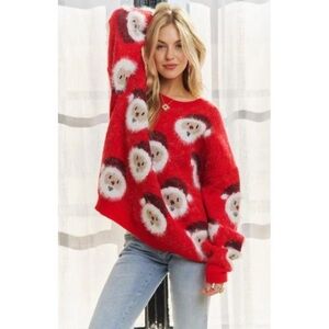 BRAND NEW WITH TAGS Red Santa Claus Fluffy Long Sleeve Sweater